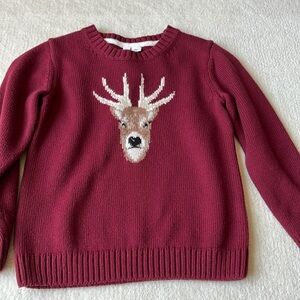 Janie and Jack size 4T cotton intarsia knit reindeer sweater, maroon